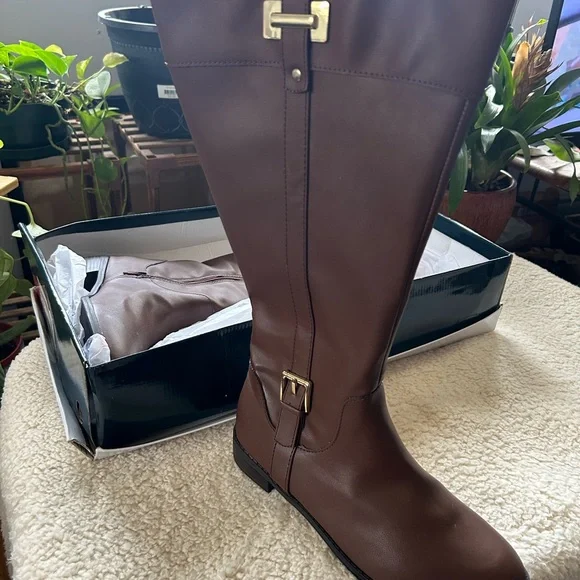 Karen Scott Brown Tall Riding Boots with Gold Buckle - Picture 2 of 4